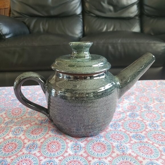 Signed Anspach Studio Pottery Teapot - Handmade Ceramic Art - Charcoal Glaze - Picture 2 of 10